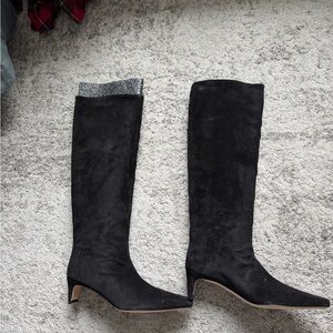 STAUD Black Suede Heeled Boots